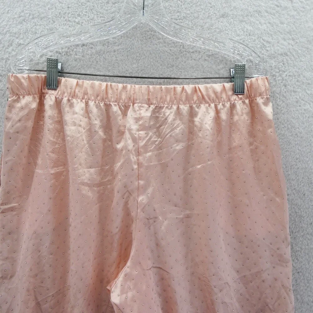 Victorias Secret‎ Large Short Pajama Pants Purest Pink Satin Dew Drop Wide Leg